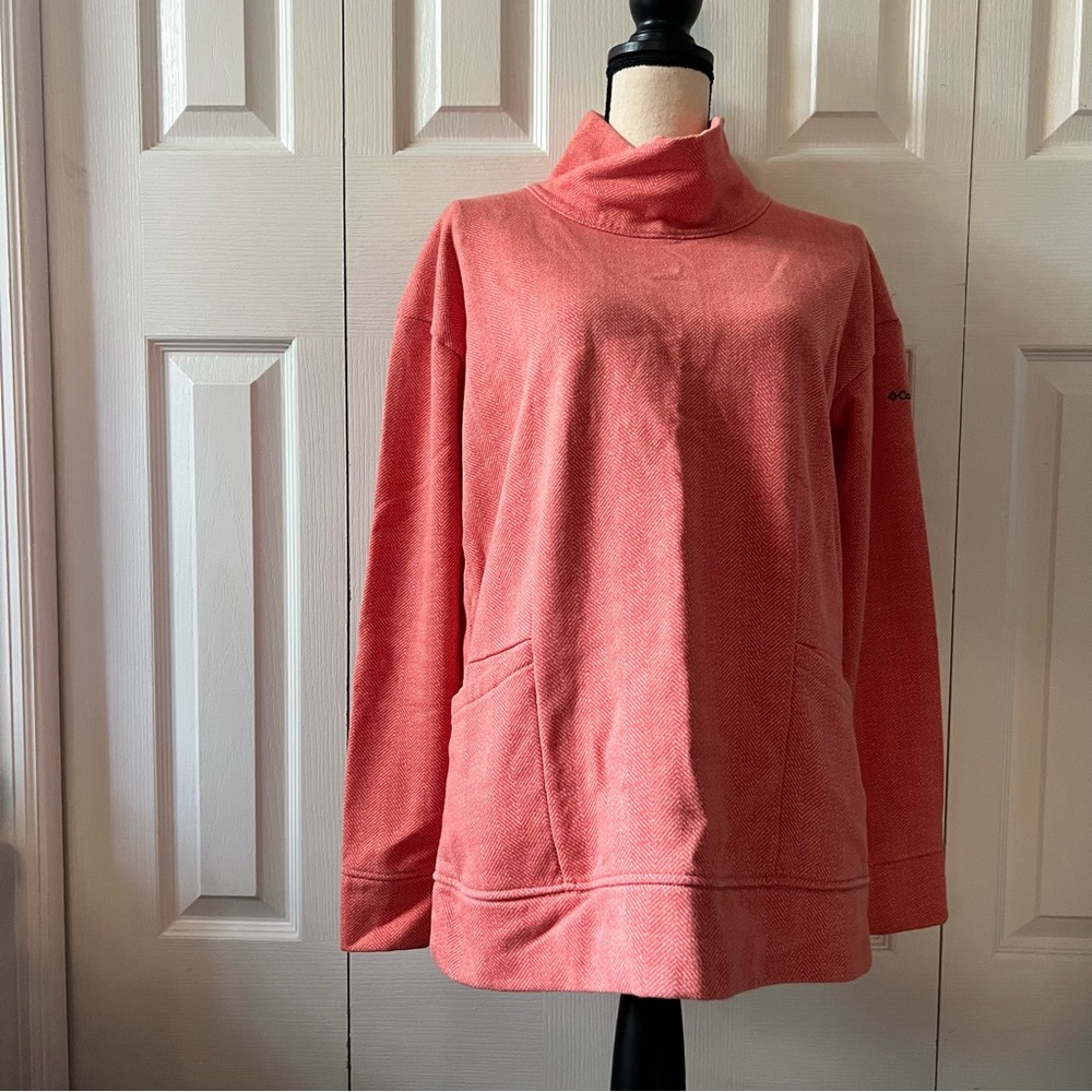 Columbia Coral Print Fleece Cowl Neck Pullover Size Large